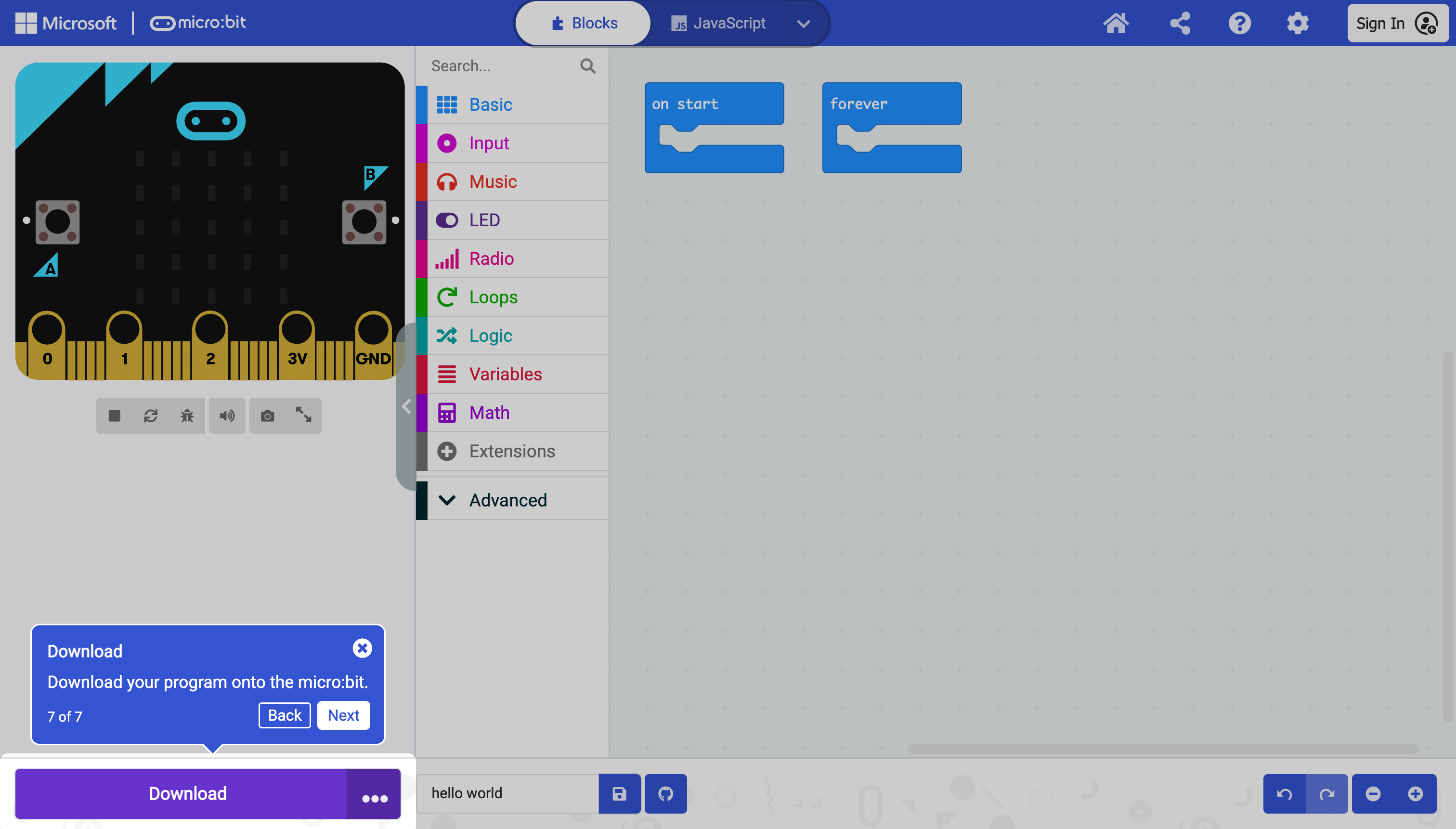 Programming Screen Tour - Download Button